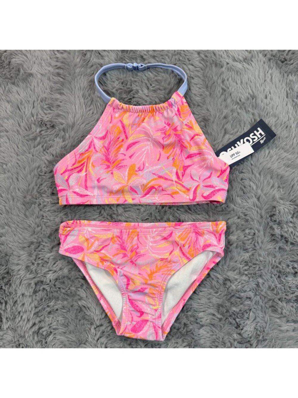 OshKosh B'gosh Swimsuit Girls 5 Pink Tropical Polyester Bikini Set Beach Stretch